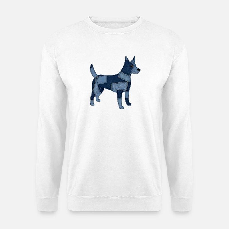 Chien en patchwork en denim - Sweat-shirt Unisexe - blanc