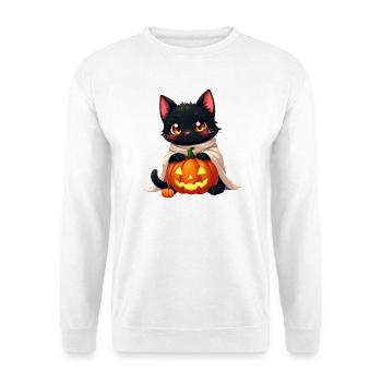 Halloween Katze mit Halloween Kürbis - Unisex Pullover - Weiß - Vorne
