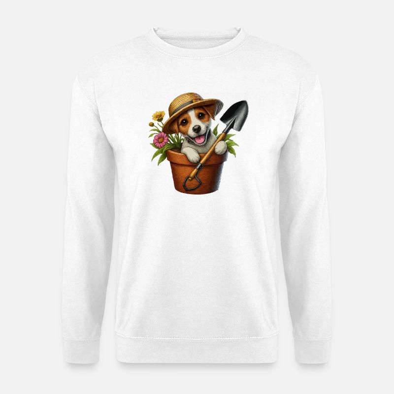 Jack Russell Terrier Blumentopf Gartendesign - Unisex Pullover - Weiß