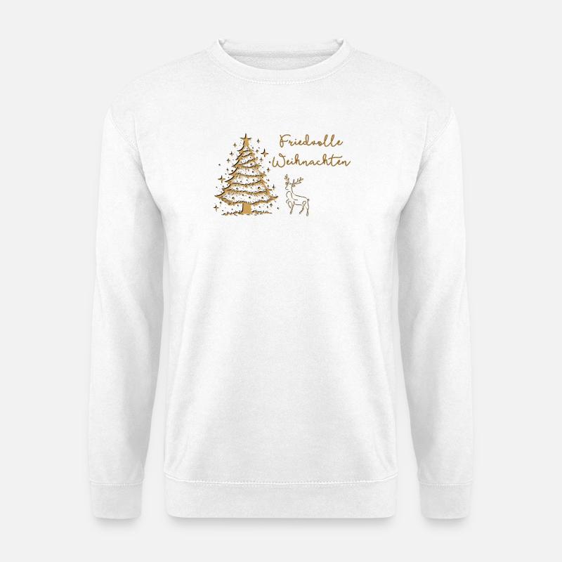 Friedvolle Weihnachten im Wald Hirsch Christbaum - Unisex Pullover - Weiß