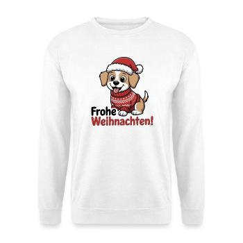 Weihnachtshund – Frohe Weihnachten! - Unisex Pullover - Weiß - Vorne
