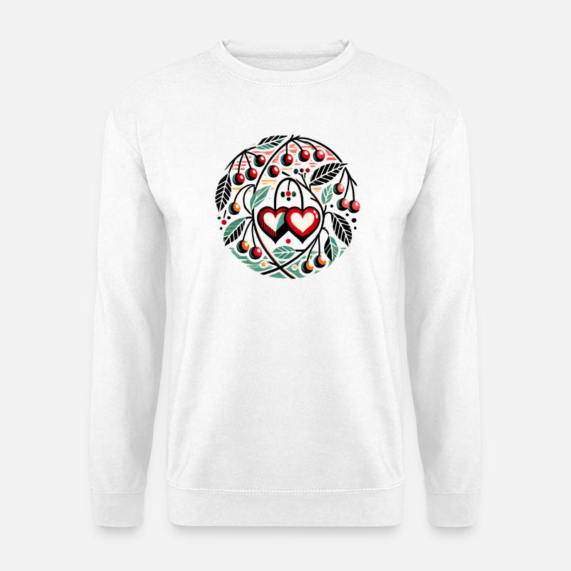 Herzkreis mit Kirschranken - Unisex Pullover - Weiß