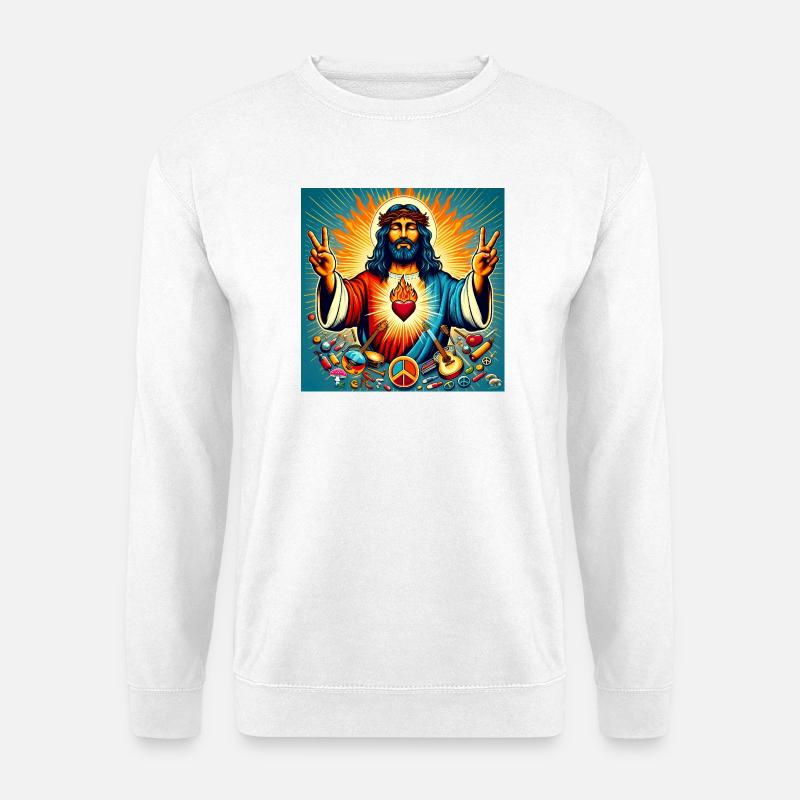 Psychedelic Peace - Jesus, burning heart - Unisex Pullover - Weiß