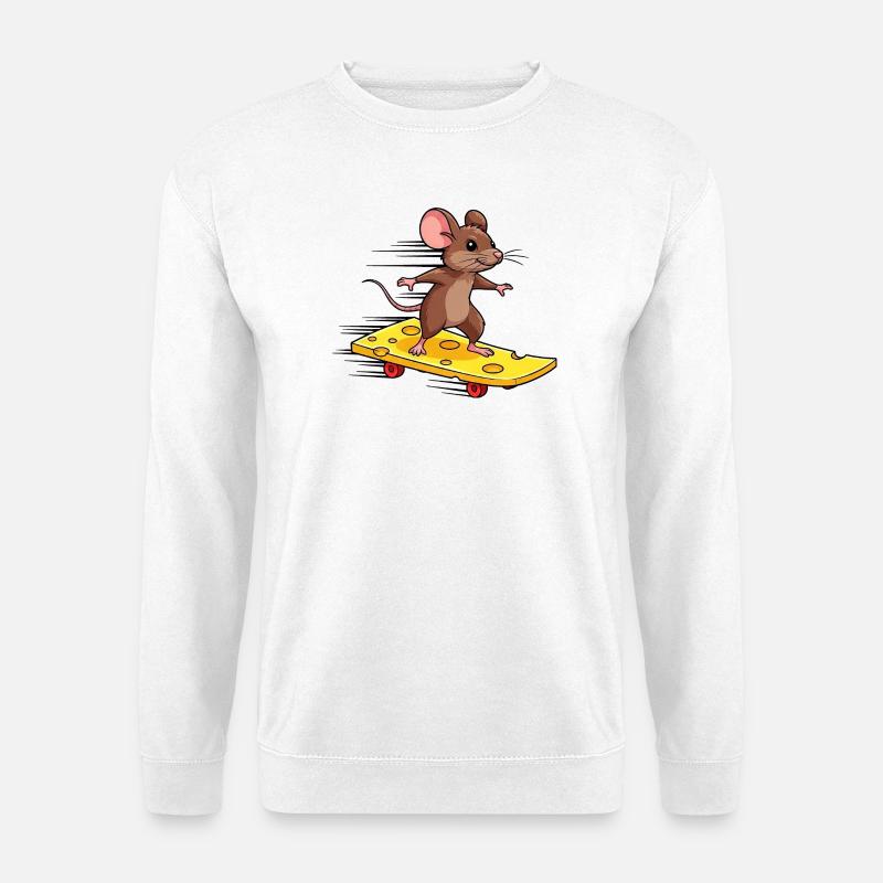 Coole Maus mit Skateboard Käseliebhaber Lustig - Unisex Pullover - Weiß