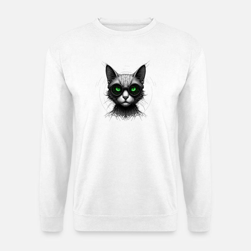 Green Eyes Computer Coder Geek Cat - Unisex Sweatshirt - white