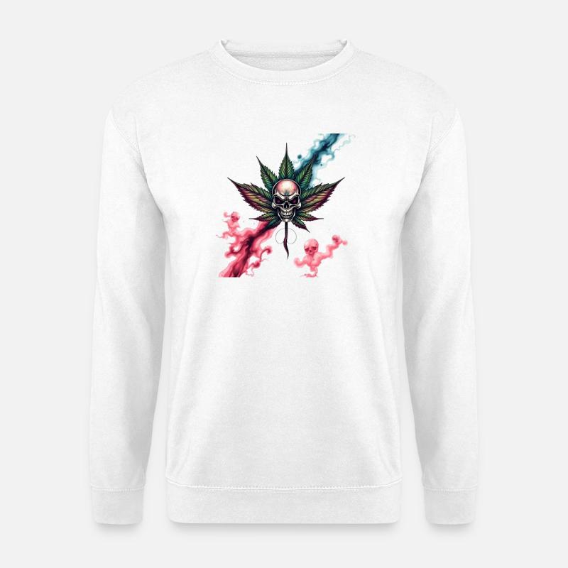 Skull mit farbigem Cannabisblatt - Unisex Pullover - Weiß
