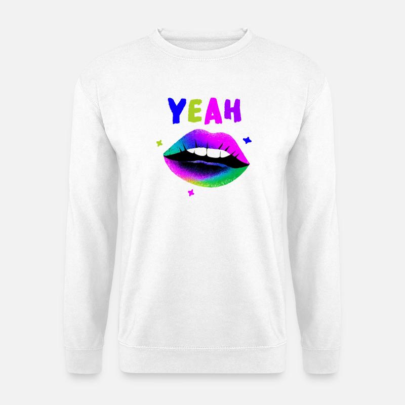 Regenbogen Lippenkunst YEAH Neon Kuss - Unisex Pullover - Weiß