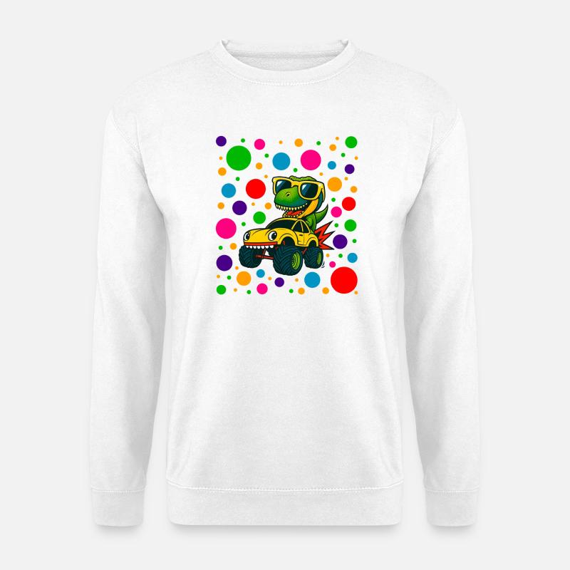 Dino-Treiber in Neon-Punkten - Unisex Pullover - Weiß