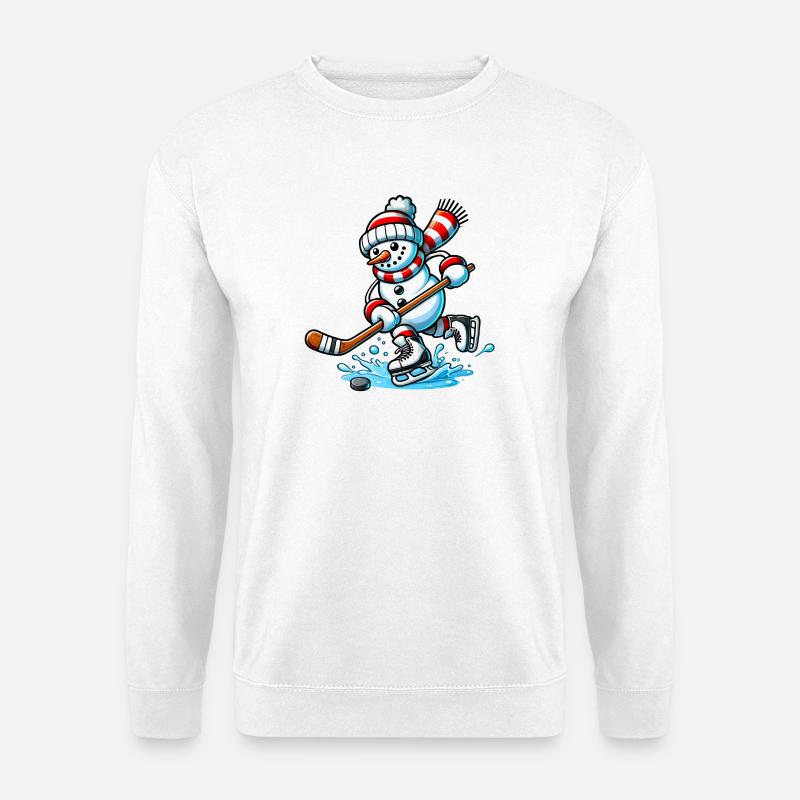 Eishockey Schneemann in Action - Unisex Pullover - Weiß