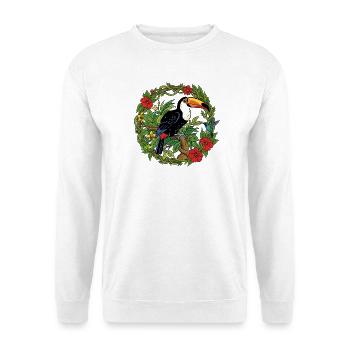Tropischer Toukan im Blumenkreis - Unisex Pullover - Weiß - Vorne