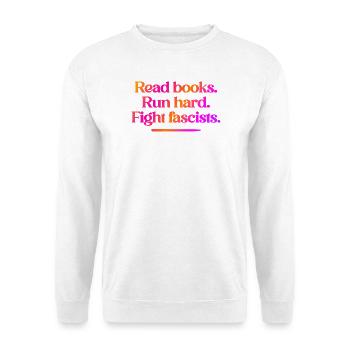Read Books Run Hard Fight Fascists - NO KINGS - Unisex Pullover - Weiß - Vorne - Alina (178cm) & Michal (187cm)