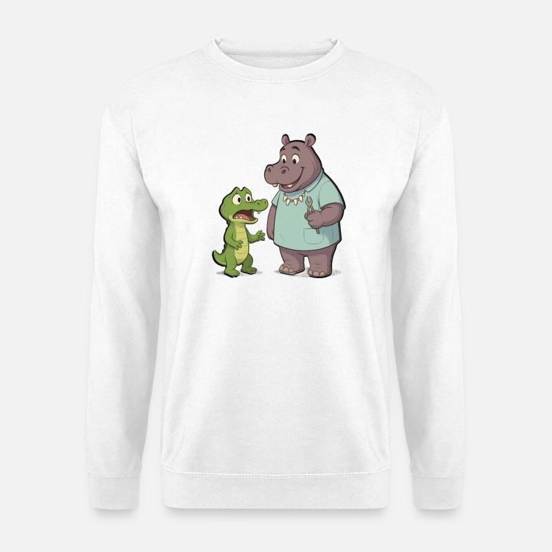 Nilpferd-Zahnarzt und Krokodil-Abenteuer - Unisex Pullover - Weiß