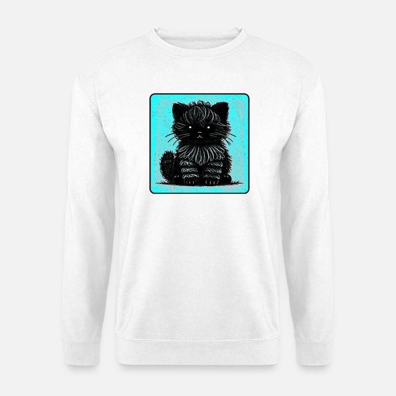 Wuschelkatze (Cyan) - Unisex Pullover - Weiß