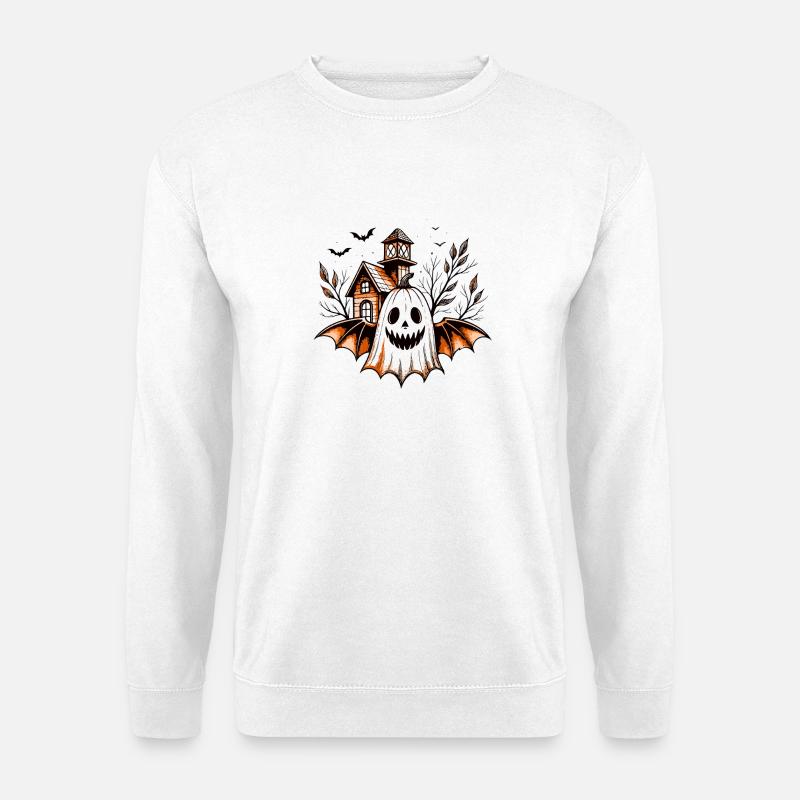 Geisterkürbis und Spukhaus - Unisex Pullover - Weiß
