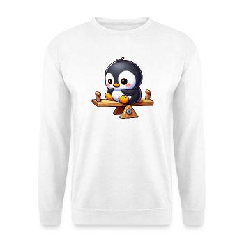 Süßer Pinguin auf der Wippe im Spielplatz Cartoon - Unisex Pullover - Weiß - Vorne
