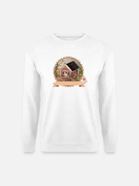 Kleines rotes Haus im Garten im Ölgemälde Stil - Unisex Pullover - Weiß