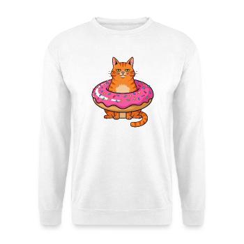 Süße Katze mit Donut Cartoon Nachtisch Zuckerware - Unisex Pullover - Weiß - Vorne