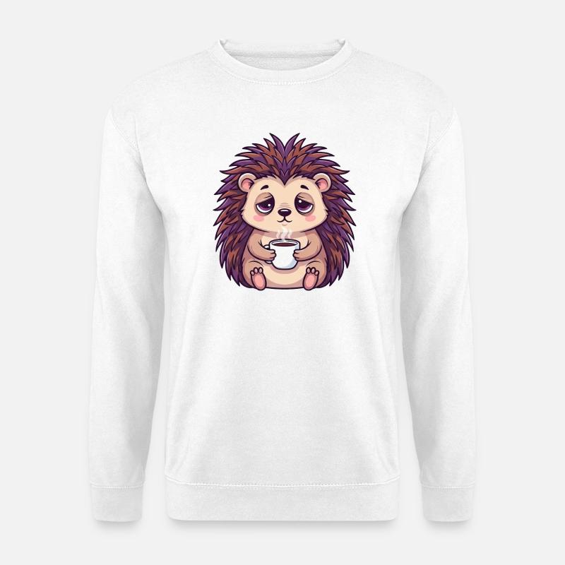 Süßer Igel Kaffee Koffein Cartoon Büroarbeiter - Unisex Pullover - Weiß