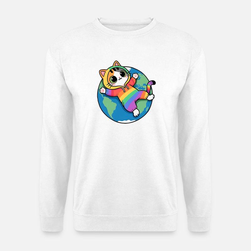 Rainbow cat on planet Earth - Unisex Sweatshirt - white