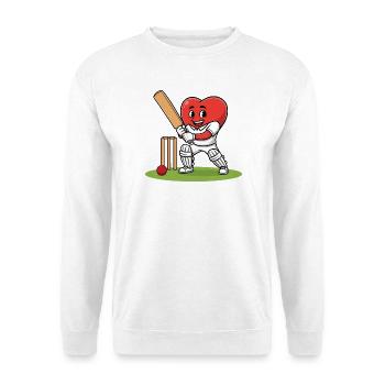 Mascotte de cœur de cricket avec batte et balle - Sweat-shirt Unisexe - blanc - Devant
