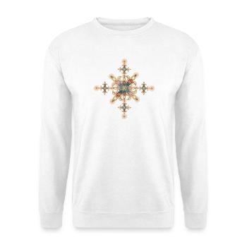 Ornamentales Kreuz mit goldenen Details - Unisex Pullover - Weiß - Vorne - Alina (178cm) & Michal (187cm)