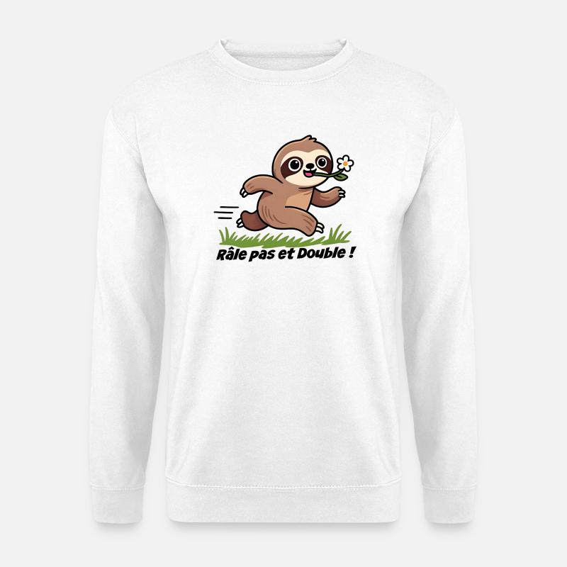 Merkwürdiges Faultier und Blume - Unisex Pullover - Weiß