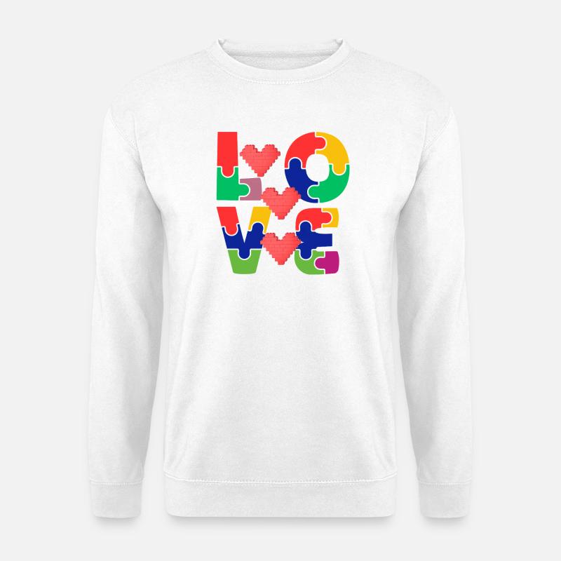 Liebespuzzle mit bunten Herzen - Unisex Pullover - Weiß