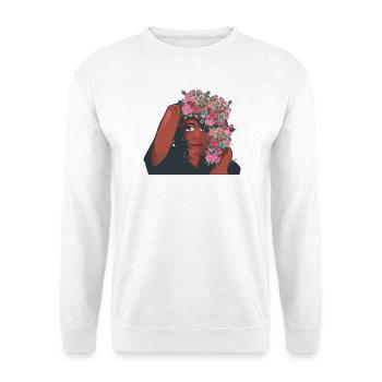 Rose Fleurs Afro Cheveux Noir Femme Cancer du sein - Sweat-shirt Unisexe - blanc - Devant