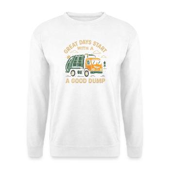 Tolle Tage beginnen mit einem guten Müllwagen - Unisex Pullover - Weiß - Vorne - Alina (178cm) & Michal (187cm)