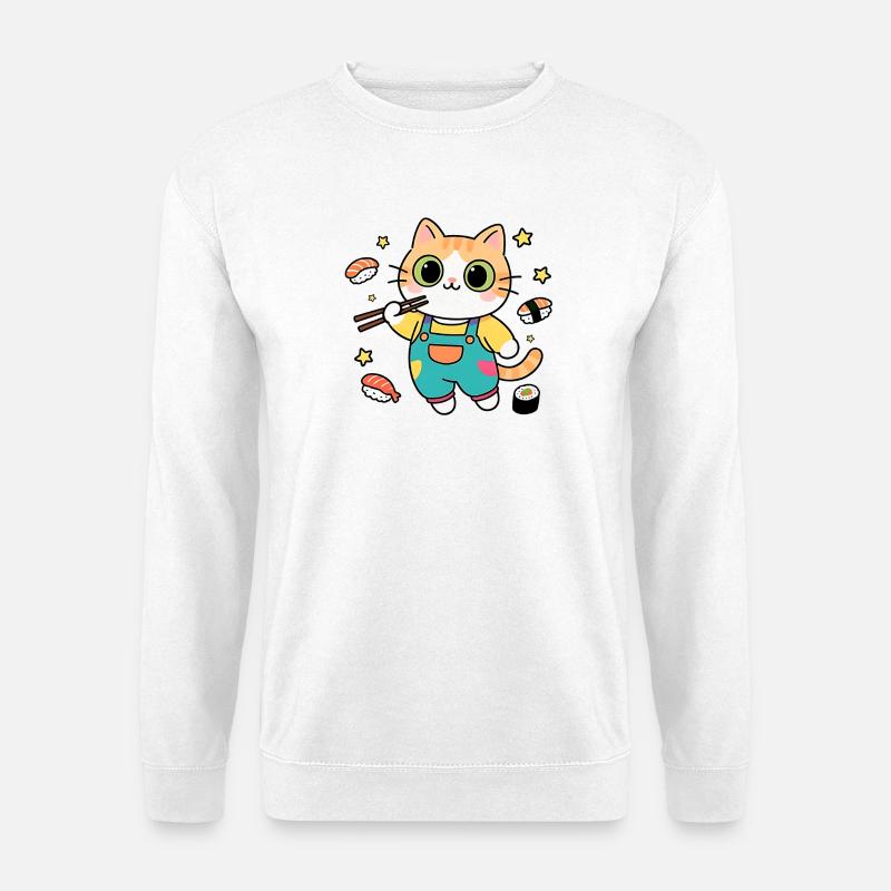 Bunte Sushi-Katze im Overall - Unisex Pullover - Weiß