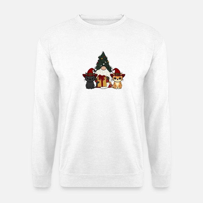 Katze mit Wichtel   - Unisex Pullover - Weiß