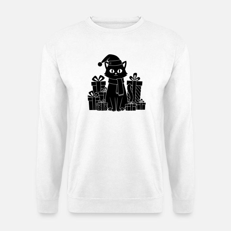 Weihnachtskatze zwischen Geschenken - Unisex Pullover - Weiß