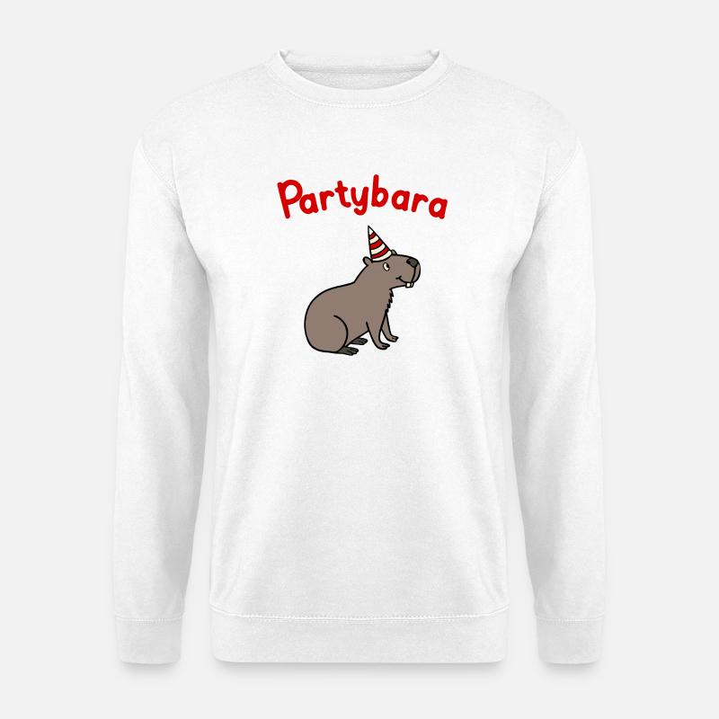 Partybara – das fröhliche Capybara mit Partyhut - Unisex Pullover - Weiß