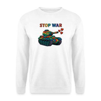 Regenbogen Panzer mit Peace-Zeichen – STOP WAR - Unisex Pullover - Weiß - Vorne