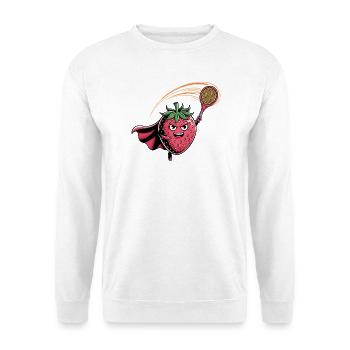 Erdbeere Superheld Tennis Smash mit Schläger - Unisex Pullover - Weiß - Vorne