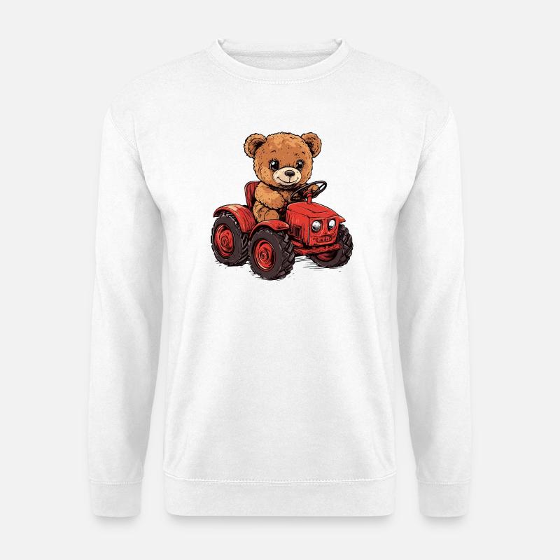 Teddy bear on red tractor - Unisex Sweatshirt - white