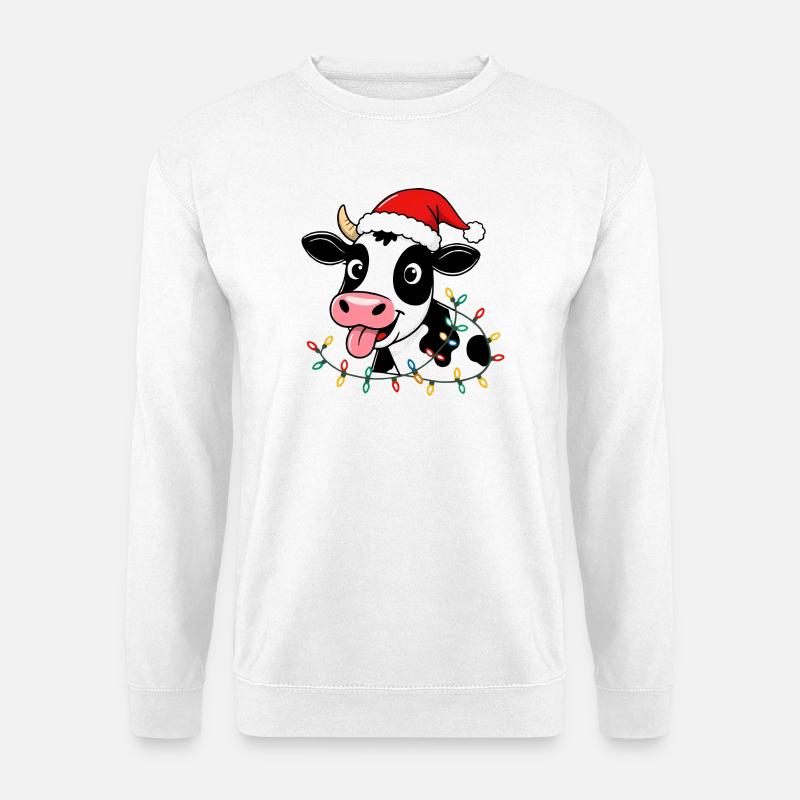 Kuh Weihnachten lustig süß Landwirt Bauernhof - Unisex Pullover - Weiß