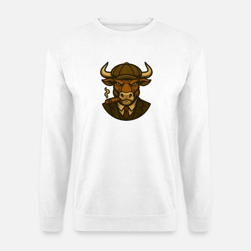 Stier im Anzug mit Zigarre - Unisex Pullover - Weiß