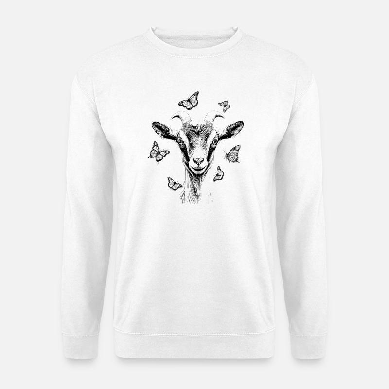 Ziege mit Schmetterlinge - Unisex Pullover - Weiß