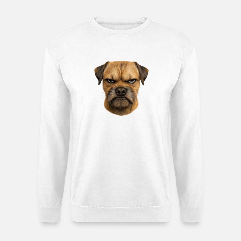 Grimmiges Hundengesicht | Border Terrier - Unisex Pullover - Weiß