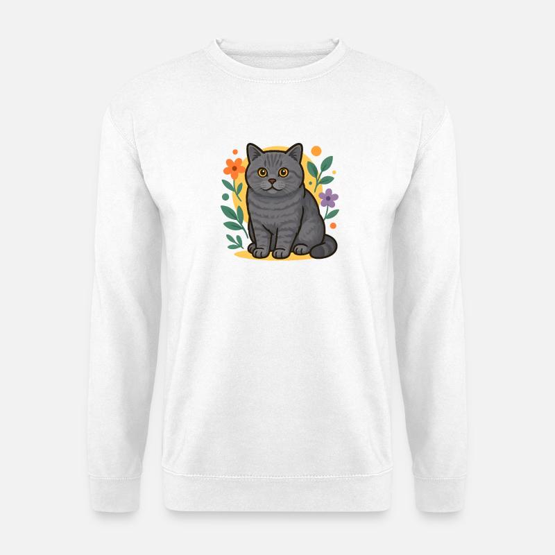 Britisch Kurzhaarkatze im Blumenkreis - Unisex Pullover - Weiß