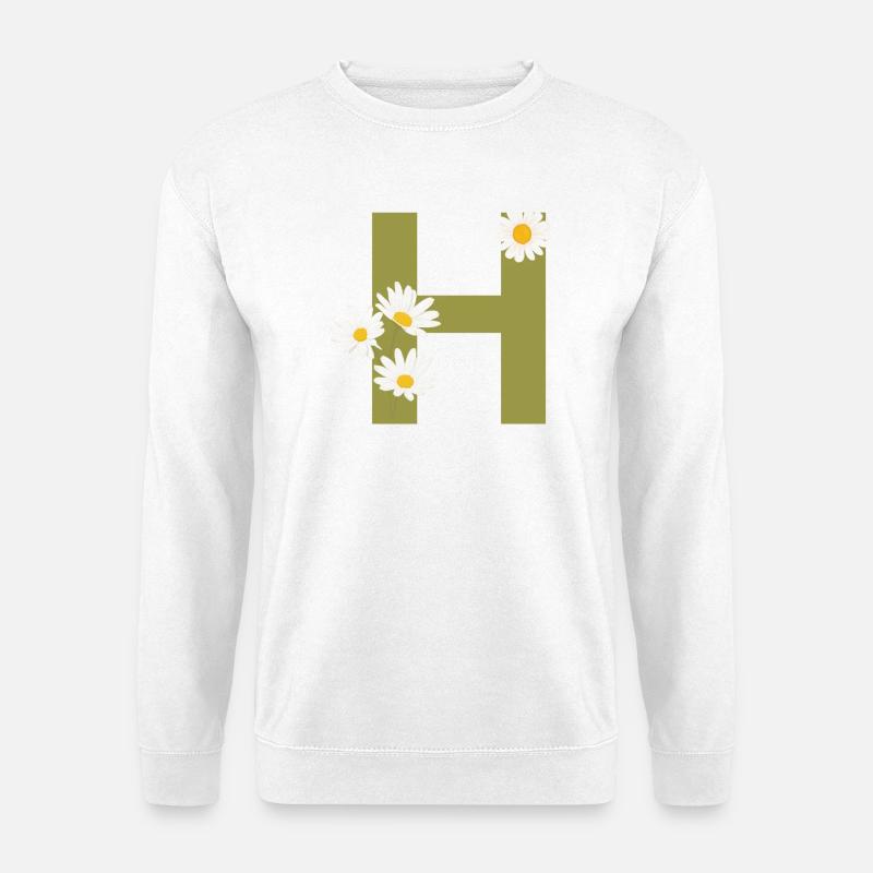 Buchstabe h grüne Gänseblümchen - Unisex Pullover - Weiß
