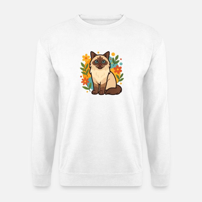 Chat Ragdoll avec cercle de fleurs - Sweat-shirt Unisexe - blanc