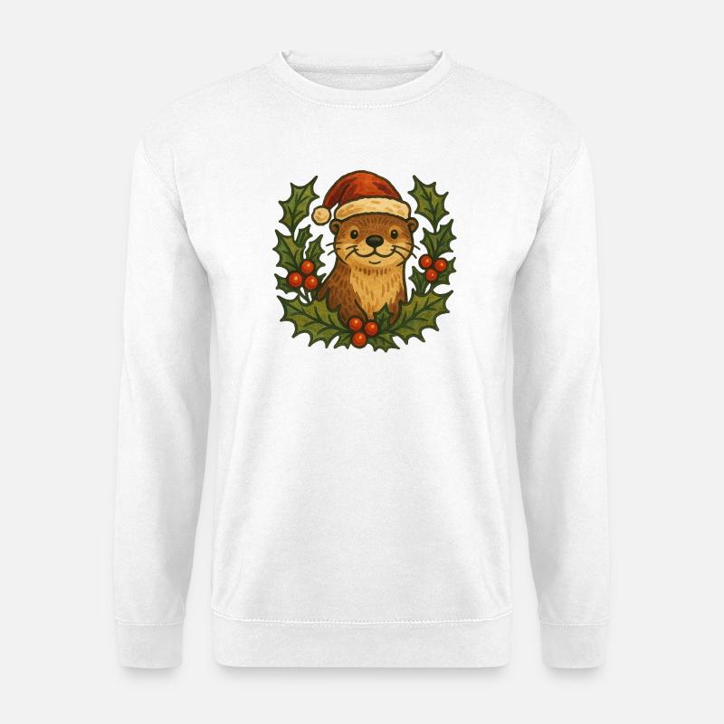 Santa Otter unter Stechpalmen - Unisex Pullover - Weiß