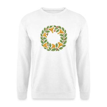 Kranz aus Stechpalmen und Pfifferlingen - Unisex Pullover - Weiß - Vorne