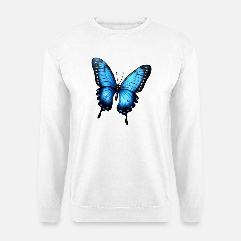 blauer fliegender Schmetterling - Unisex Pullover - Weiß