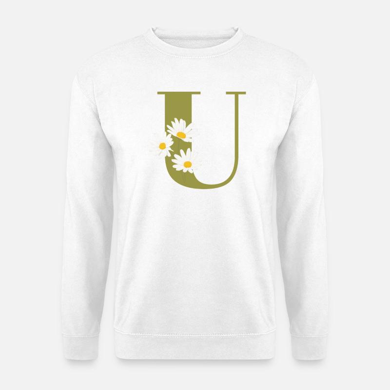 Grüne Gänseblümchen u Buchstabe - Unisex Pullover - Weiß