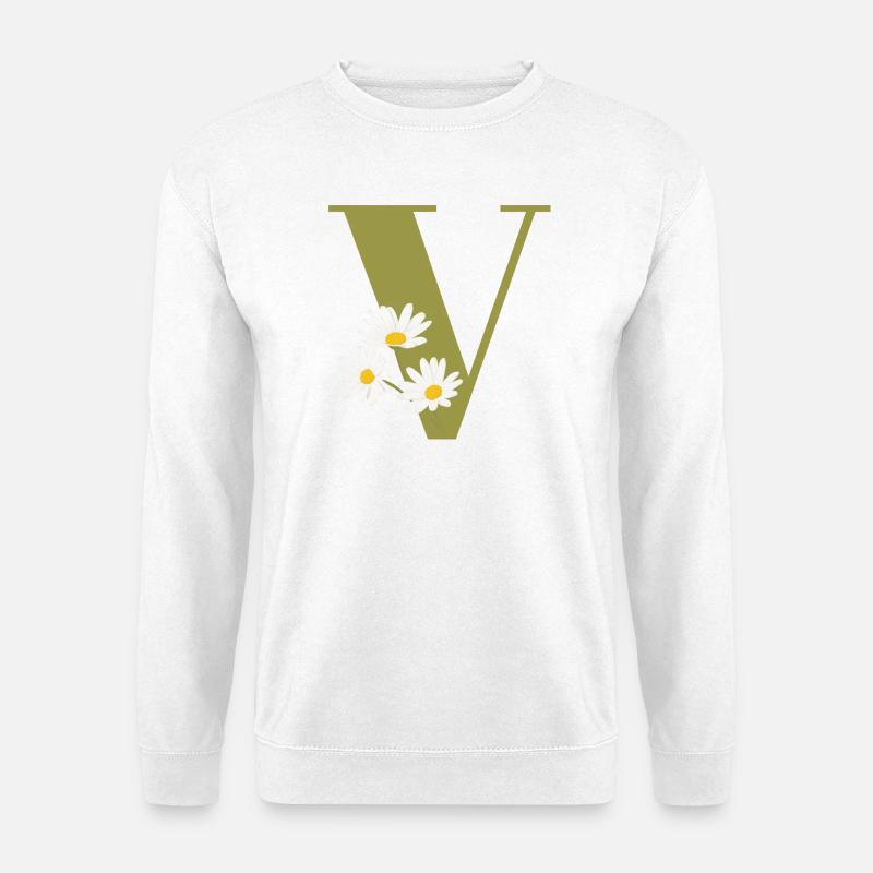 Buchstabe v grüne Gänseblümchen - Unisex Pullover - Weiß