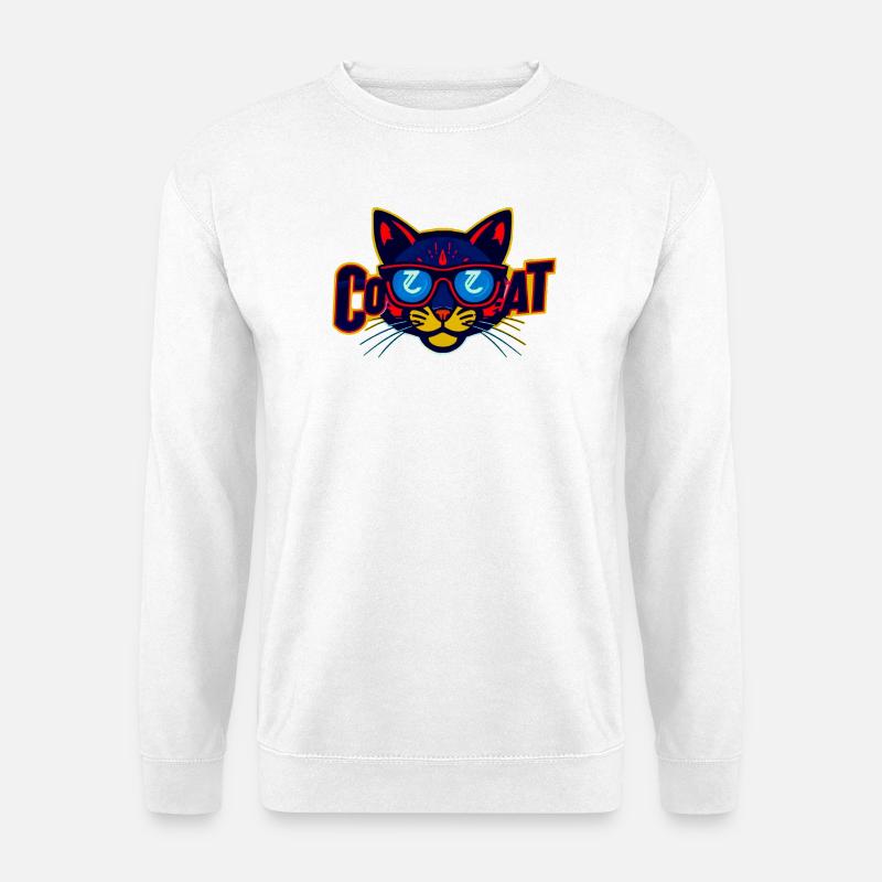 Neon Katzenlogo mit Sonnenbrille - Unisex Pullover - Weiß