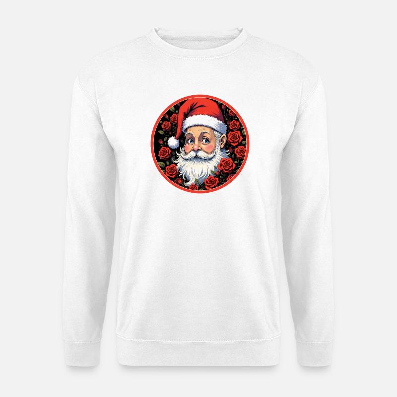 Romantischer Weihnachtsmann mit Rosen - Unisex Pullover - Weiß